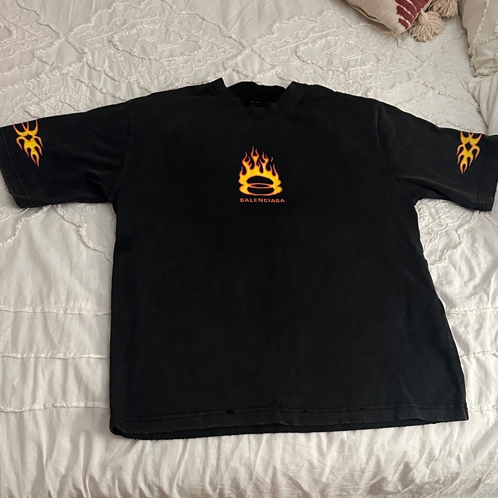 Black Tee with Yellow Flame Accents